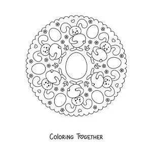 Coloring page of an Easter bunny mandala for kids
