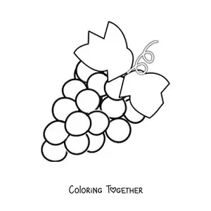 Coloring page of a bunch of grapes with two leaves