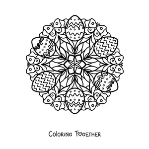 Coloring page of an Easter eggs and butterflies mandala for kids