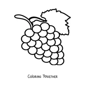 Coloring page of a bunch of grapes with one leaf