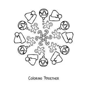 Coloring page of a Christmas candy mandala for kids
