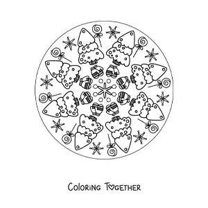 Coloring page of a Christmas tree mandala for kids