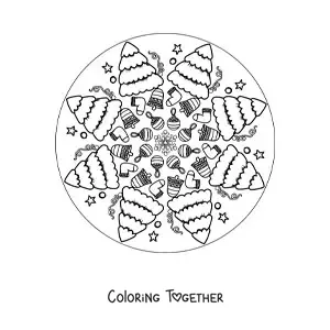 Coloring page of a Christmas tree mandala for kids