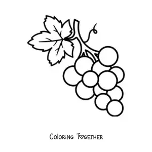 Coloring page of a small bunch of grapes with one big leaf