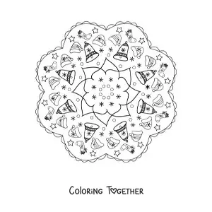 Coloring page of a Christmas bells mandala for kids