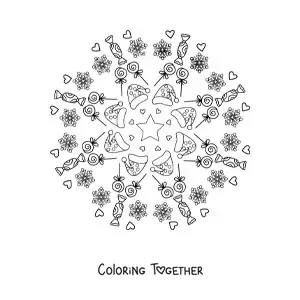Coloring page of a Christmas candy mandala for kids