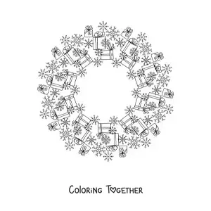 Coloring page of a Christmas gifts mandala for kids