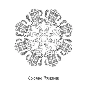 Coloring page of a Christmas gifts mandala