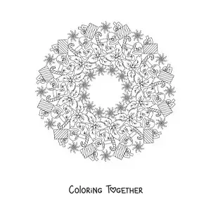 Coloring page of a Christmas motifs mandala
