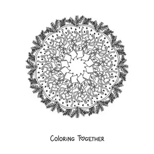 Coloring page of a Christmas mandala with flowers