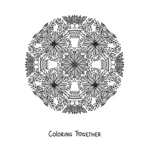 Coloring page of a Christmas mandala with bells