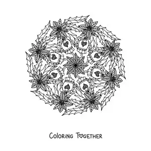 Coloring page of a Christmas mandala with bells and flowers