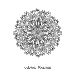 Coloring page of a Christmas mandala with gifts