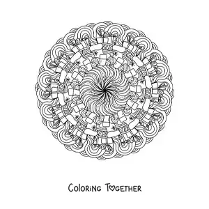 Coloring page of a Christmas mandala with gifts