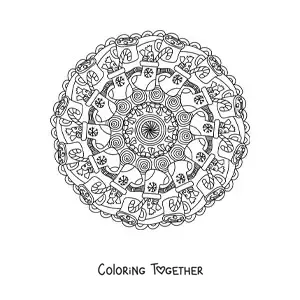 Coloring page of a Christmas mandala with candy-filled stockings