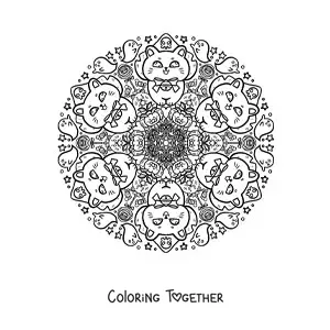 Coloring page of a kawaii Halloween mandala