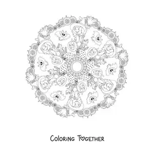 Coloring page of a Halloween mandala with a witch and a pumpkin