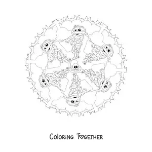 Coloring page of a Halloween mandala with a mummy