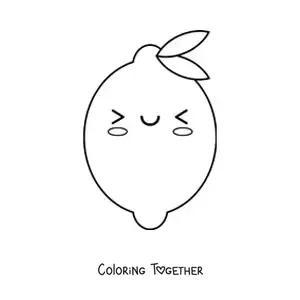 Coloring page of a kawaii cartoon lemon smiling with its eyes closed