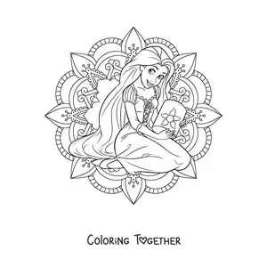 Coloring page of a mandala of Disney princess Rapunzel