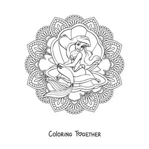 Coloring page of a mandala of Disney's The Little Mermaid