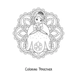 Coloring page of a mandala of Disney princess Sofia the First