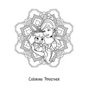 Coloring page of a mandala of Disney princess Cinderella