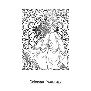 Coloring page of a mandala of Disney princess Belle