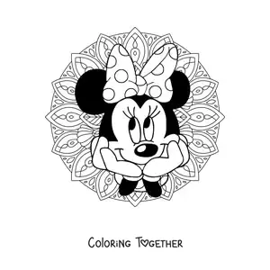 Coloring page of a Minnie Mouse mandala