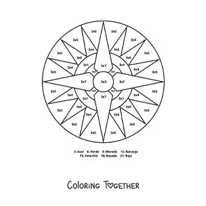 Coloring page of a multiplication mandala for the number 3