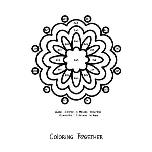 Coloring page of a multiplication mandala for the number 4