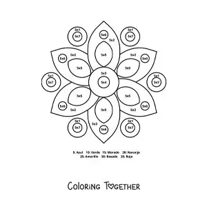 Coloring page of a multiplication mandala for the number 5
