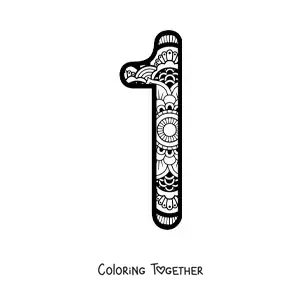Coloring page of a mandala of the number 1