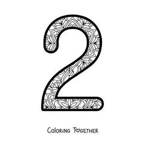 Coloring page of a mandala of the number 2