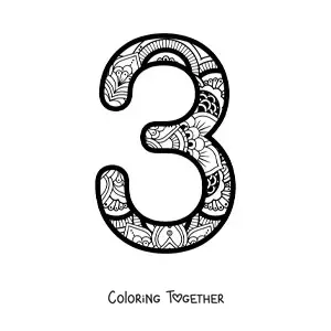 Coloring page of a mandala of the number 3