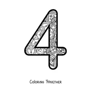 Coloring page of a mandala of the number 4