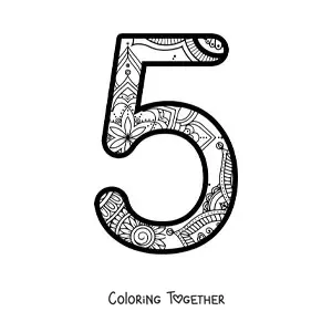 Coloring page of a mandala of the number 5