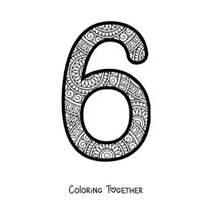 Coloring page of a mandala of the number 6