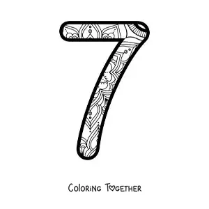 Coloring page of a mandala of the number 7
