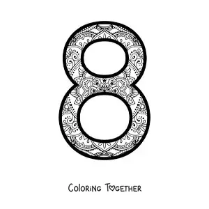 Coloring page of a mandala of the number 8