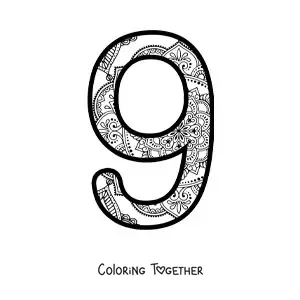 Coloring page of a mandala of the number 9