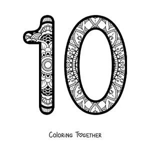 Coloring page of a mandala of the number 10