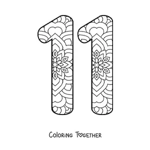 Coloring page of a mandala of the number 11