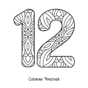 Coloring page of a mandala of the number 12