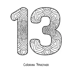 Coloring page of a mandala of the number 13