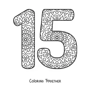 Coloring page of a mandala of the number 15
