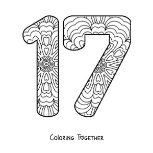 Coloring page of a mandala of the number 17