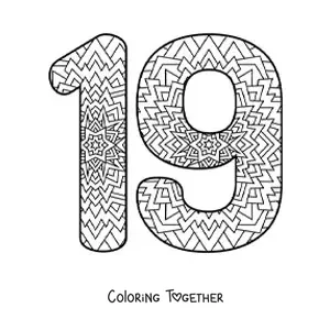 Coloring page of a mandala of the number 19