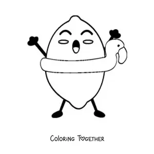Coloring page of a kawaii cartoon lemon with a life preserver