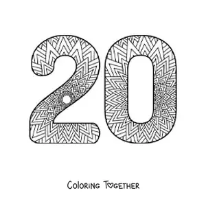 Coloring page of a mandala of the number 20
